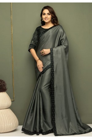 Grey konark sik designer saree with blouse SV212