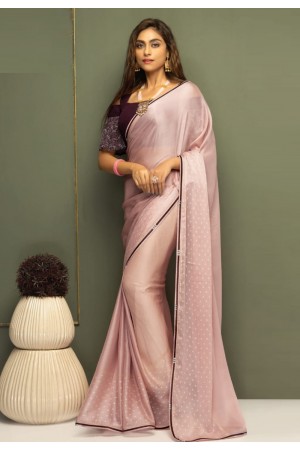 Peach chiffon designer saree with blouse SV209