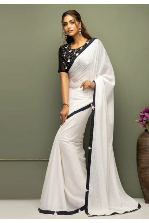 White georgette designer saree with blouse SV211