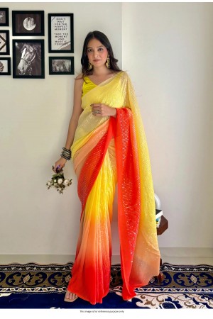 Bollywood Model crush georgette sequins saree in Yellow color