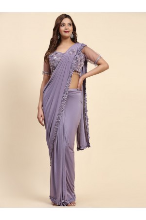 Stitched Saree with blouse in Lavender colour 102073C