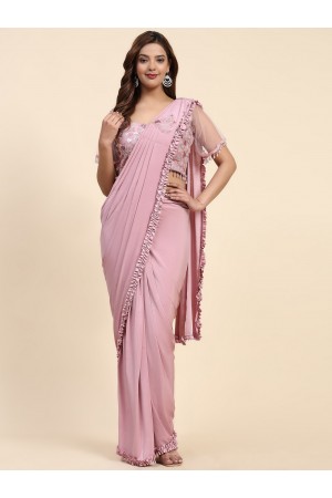 Stitched Saree with blouse in Pink colour 102073B