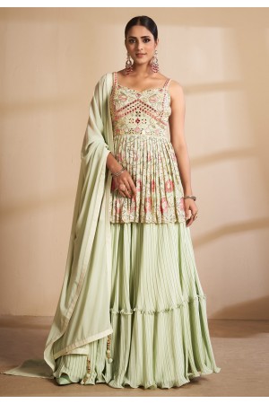 Pista green georgette peplum lehenga choli 9803