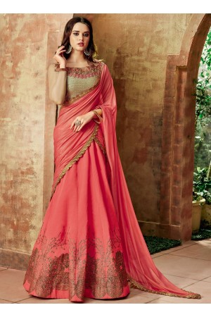 Indian wedding Pink and beige silk wedding lehenga 7720