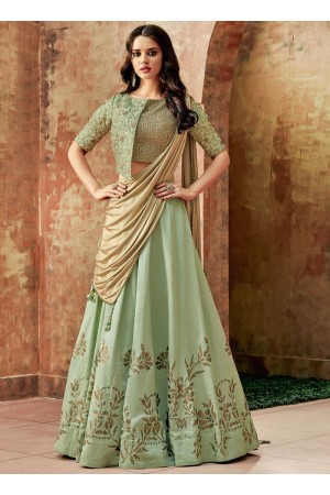 Indian wedding pastel green silk wedding lehenga 7710