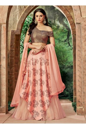 Indian wedding peach and brown silk wedding lehenga 7716