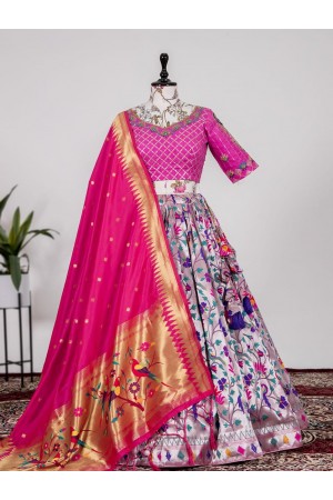 Bollywood Model Rani Pink Paithani silk wedding lehenga