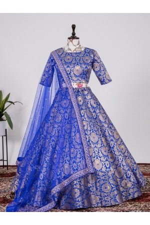 Bollywood Model Blue jacquard silk wedding lehenga choli