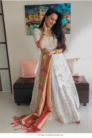 Bollywood Model White and Red Georgette silk wedding lehenga choli