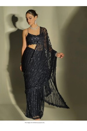 Bollywood Model Black Net sequins embroidered saree