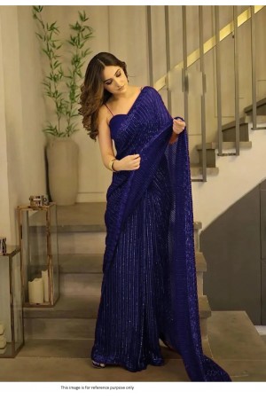 Bollywood Model Navy blue georgette sequins embroidered saree