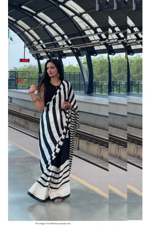 Bollywood Model Black and White green Satin digital print saree