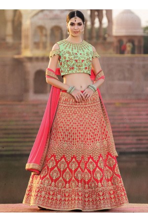 Peach and pista green banglori silk wedding lehenga choli