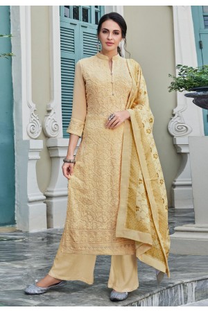 Beige faux georgette readymade kameez with palazzo 1084