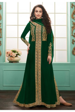 Green georgette pant style suit 7073