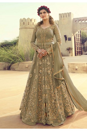 Light green net embroidered indo western lehenga choli 5504B