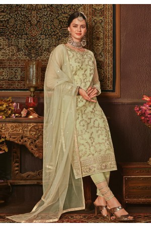 Light green net kameez with pant 8202