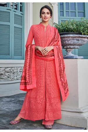 Pink faux georgette readymade straight cut suit 1082