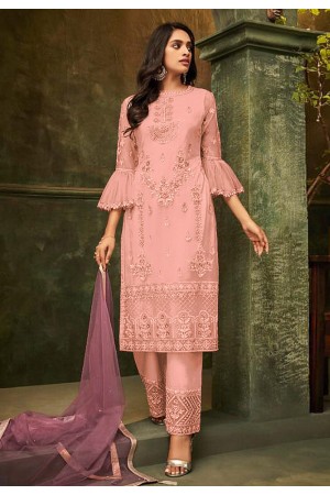 Pink net embroidered kameez with pant 4951