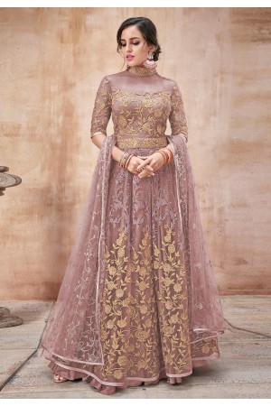 Shaded pink net long anarkali suit 16025A