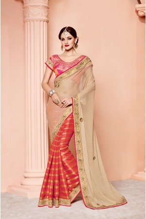 Gold and red banarasi silk wedding wear saree