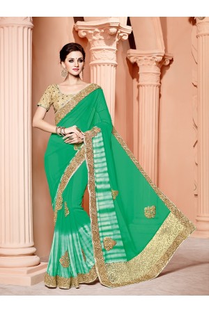 Green Bemberg georgette wedding wear saree
