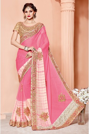 Pink bemberg georgette wedding wear saree