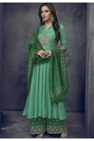 green maslin palazzo style pakistani suit 715