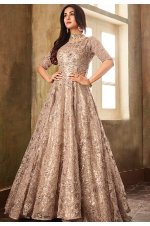 sonal chauhan grey shade net embroidered designer anarkali suit 6705