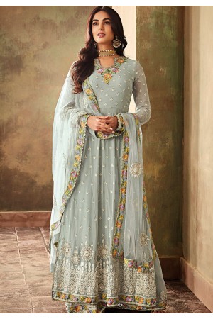 sonal chauhan sky blue georgette embroidered designer anarkali suit 6703
