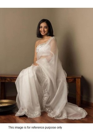 Bollywood Model white organza silk saree