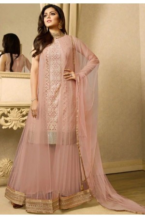 Drashti Dhami Light pink color net jacket style  party wear sharara