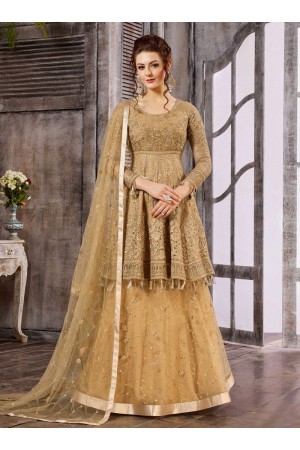 Beige color net wedding wear suit