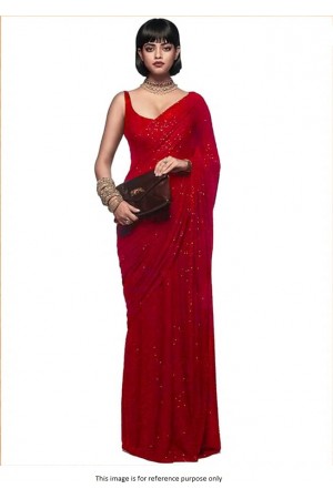 Bollywood Sabyasachi Inspired red georgette sequin saree