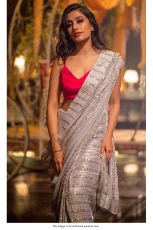 Bollywood model Beige sequins work georgette saree