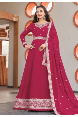 Faux georgette abaya style Anarkali suit in Pink colour 1001F