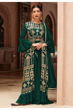 Faux georgette jacket style suit in Green colour 9441C