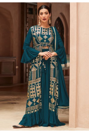 Faux georgette jacket style suit in Teal colour 9441E