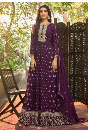 Faux georgette long Anarkali suit in Purple colour 1021