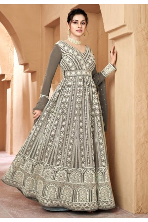 Georgette abaya style Anarkali suit in Brown colour 2019
