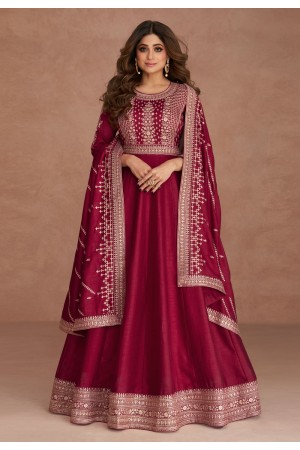 Shamita shetty Silk long Anarkali suit in maroon colour 9518
