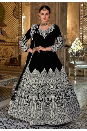 Velvet abaya style Anarkali suit in Black colour 2042B