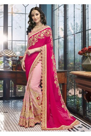Pink Faux Georgette Embroidered Saree 5001