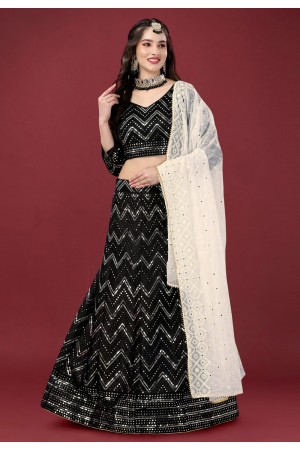 Satin silk a line lehenga choli in Black colour 16004