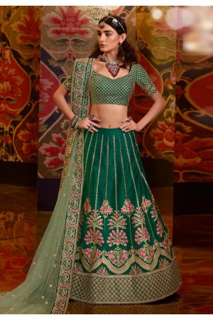 Green raw silk circular lehenga choli 5173