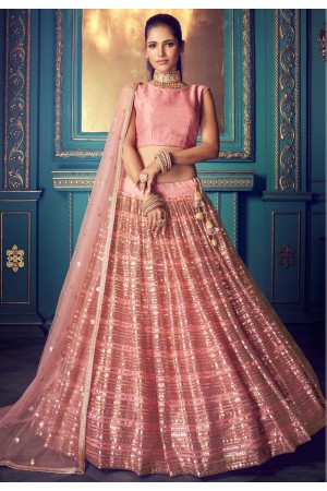 Pink net embroidered circular lehenga choli 4107