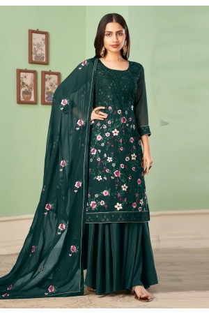 Green georgette palazzo suit 2049D