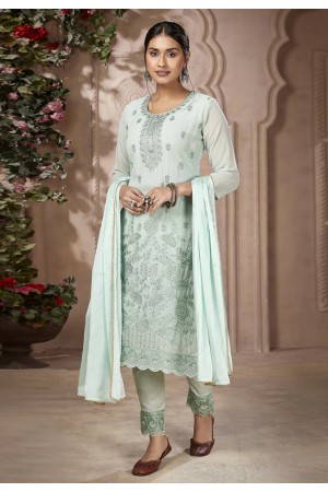 Light green georgette pant style suit 2602