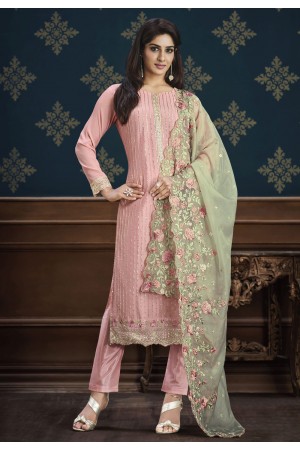 Pink color chinon pant style suit ACU9256