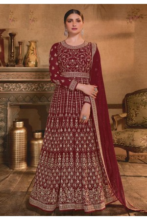 Prachi desai maroon georgette abaya style anarkali suit 158676